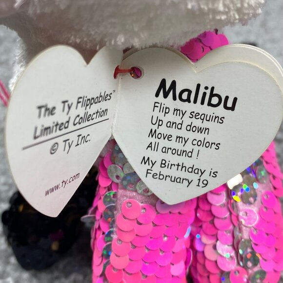 Ty Flippables Malibu Cat Plush 6" Limited Edition Sequin Pink/Black/White - Picture 6 of 16
